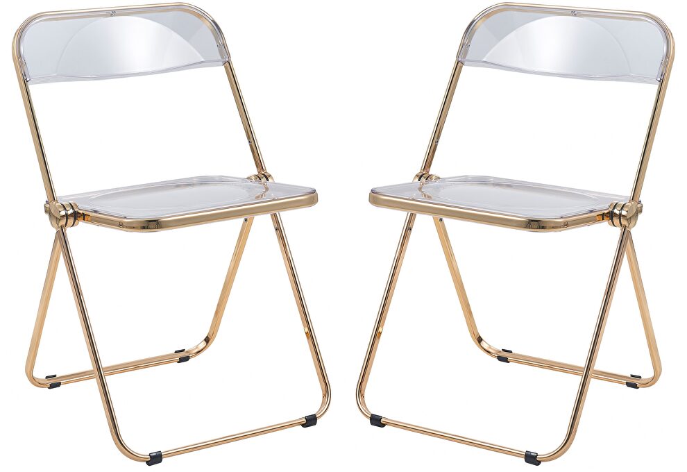 Clear transparent acrylic seat and gold chrome frame dining chair/ set of 2 by Leisure Mod