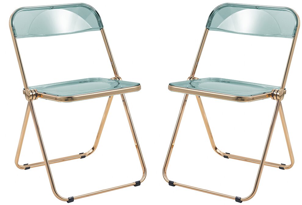 Jade green transparent acrylic seat and gold chrome frame dining chair/ set of 2 by Leisure Mod