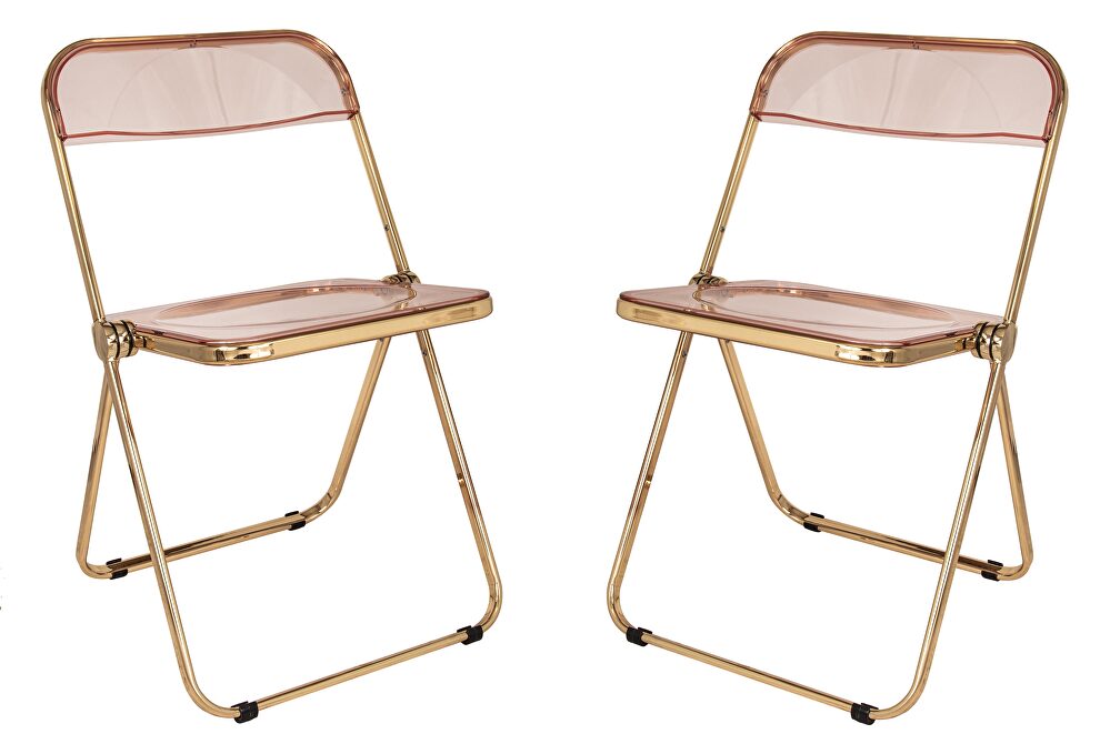 Rose pink transparent acrylic seat and gold chrome frame dining chair/ set of 2 by Leisure Mod