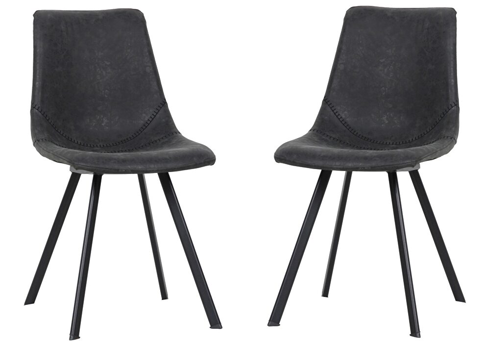 Charcoal leather dining chair with black metal legs/ set of 2 by Leisure Mod