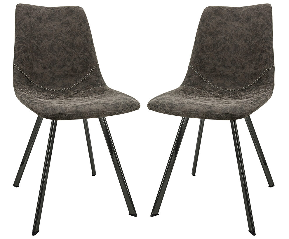 Gray leather dining chair with black metal legs/ set of 2 by Leisure Mod