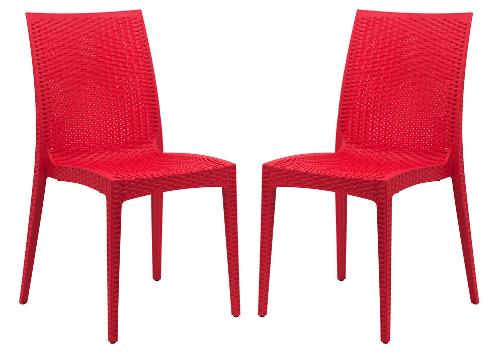 Red polypropylene material simple modern dinins chair/ set of 2 by Leisure Mod