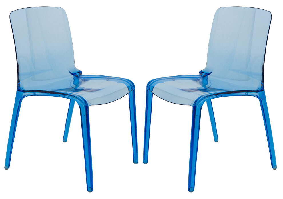 Transparent blue strong plastic material dining chair/ set of 2 by Leisure Mod