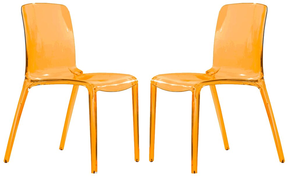 Transparent orange strong plastic material dining chair/ set of 2 by Leisure Mod