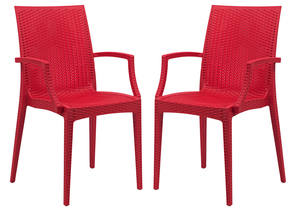 Red polypropylene material attractive weave design dining chair/ set of 2 by Leisure Mod