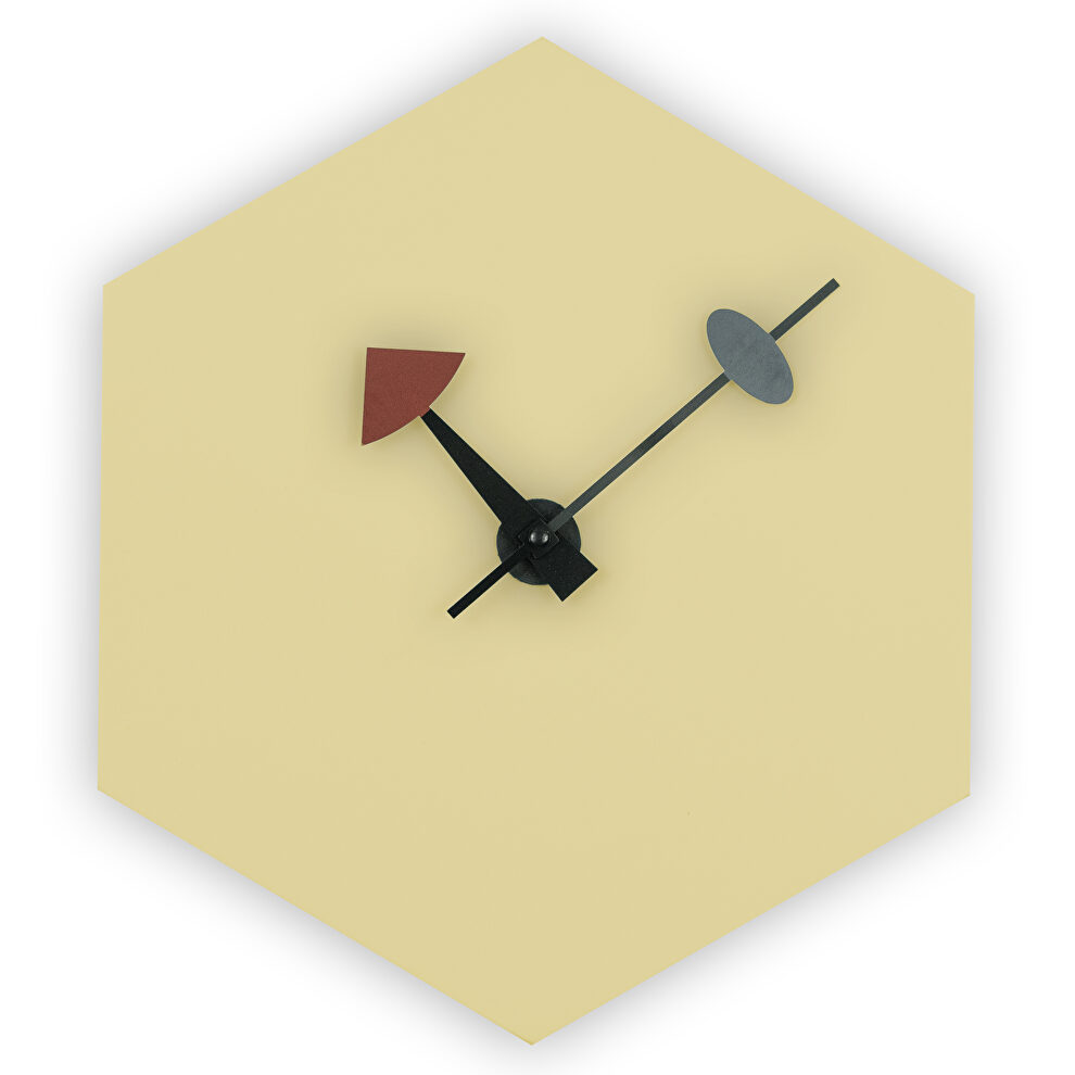 Cream finish hexagon silent non-ticking modern wall clock by Leisure Mod