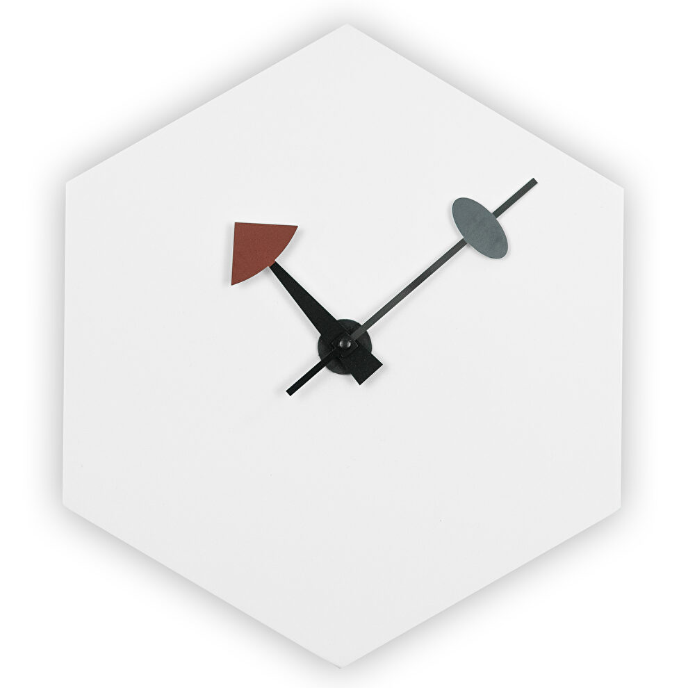 White finish hexagon silent non-ticking modern wall clock by Leisure Mod