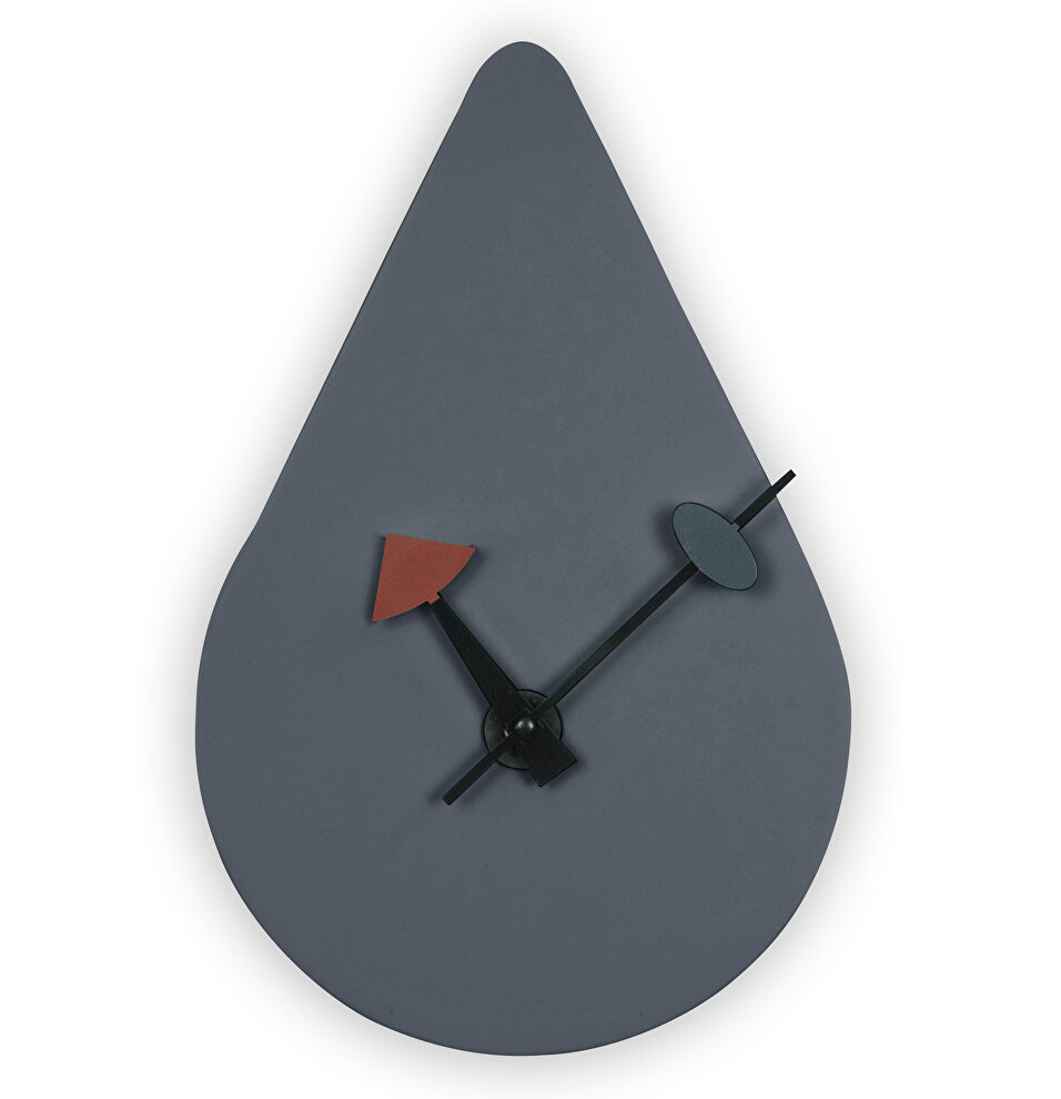 Dark gray finish tear-drop silent non-ticking modern wall clock by Leisure Mod