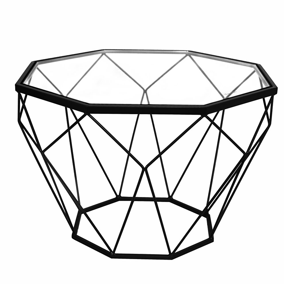 Tempered glass top and black geometric base coffee table by Leisure Mod