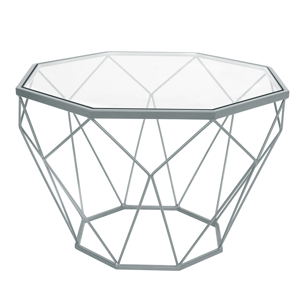 Tempered glass top and gray geometric base coffee table by Leisure Mod
