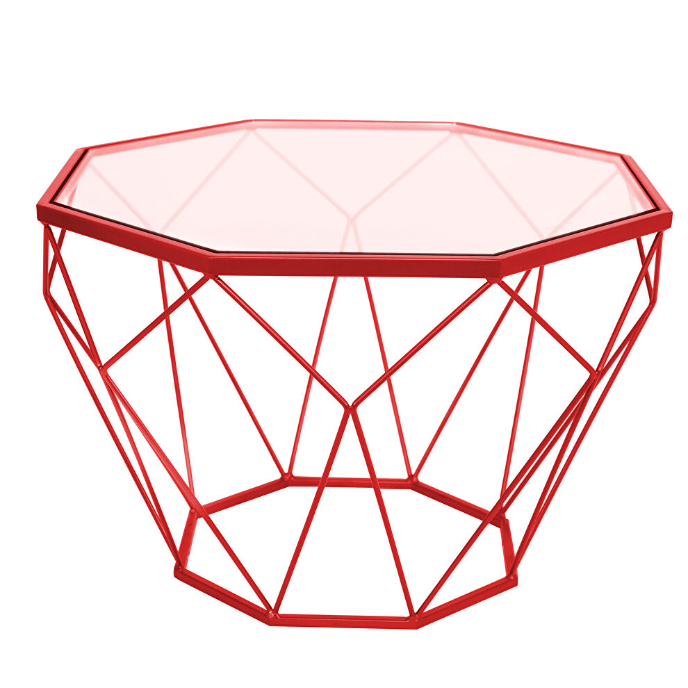 Tempered glass top and red geometric base coffee table by Leisure Mod