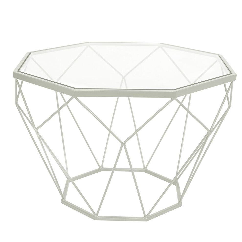 Tempered glass top and white geometric base coffee table by Leisure Mod