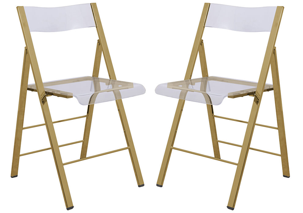 Clear acrylic seat and gold finish frame dining chair/ set of 2 by Leisure Mod
