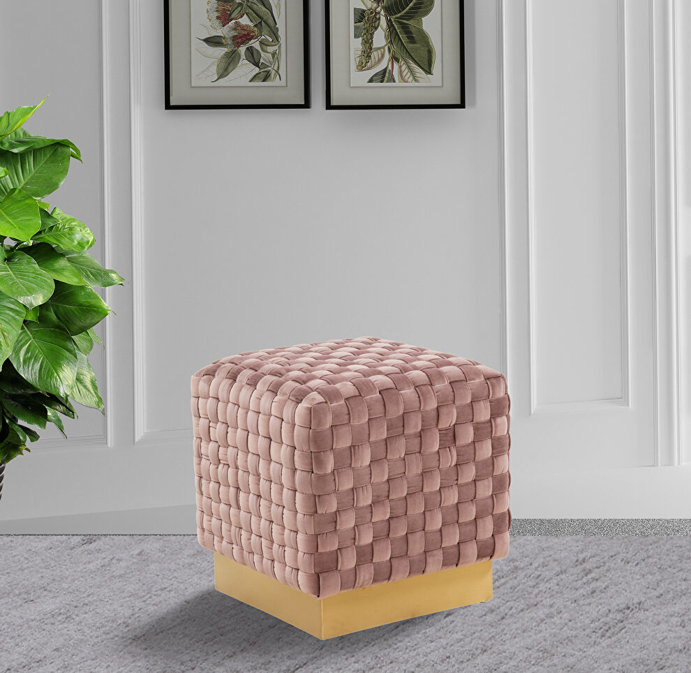 Pink velvet modern square ottoman by Leisure Mod