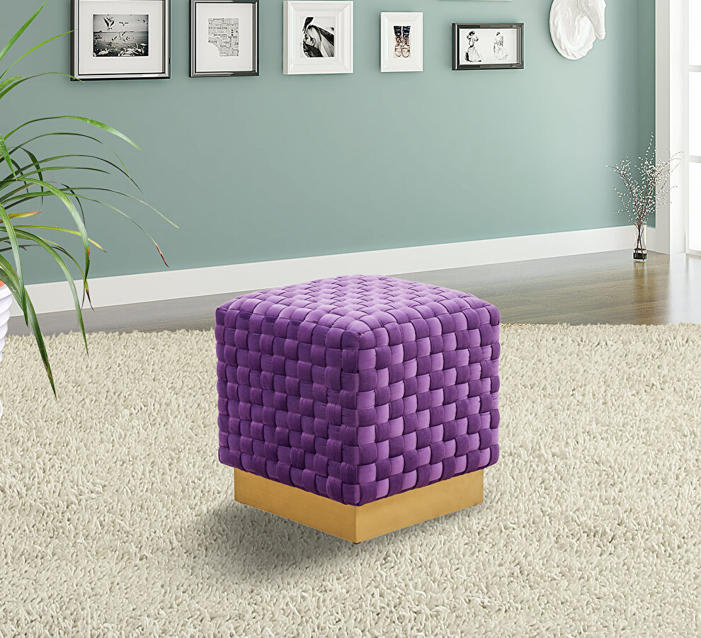 Purple velvet modern square ottoman by Leisure Mod