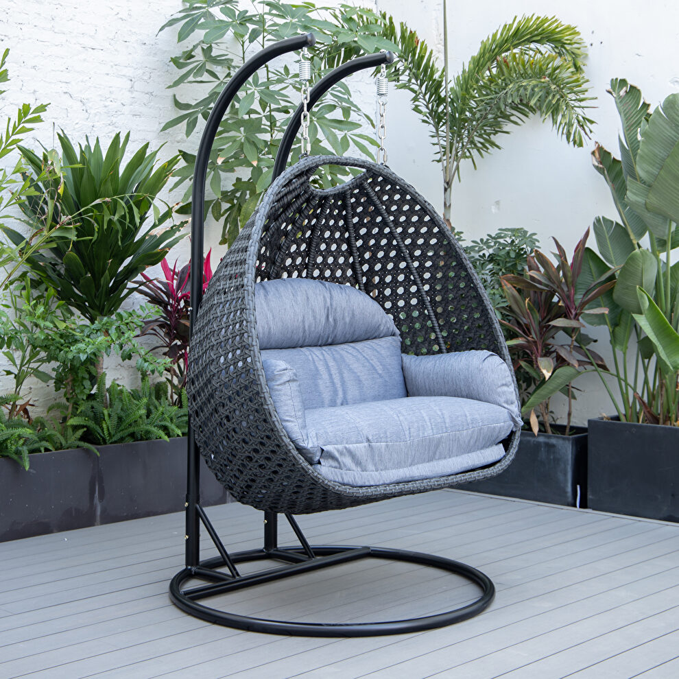 Charcoal wicker hanging 2 person egg swing chair by Leisure Mod