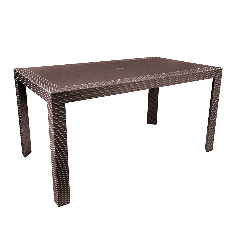 Brown finish weave design outdoor dining table by Leisure Mod