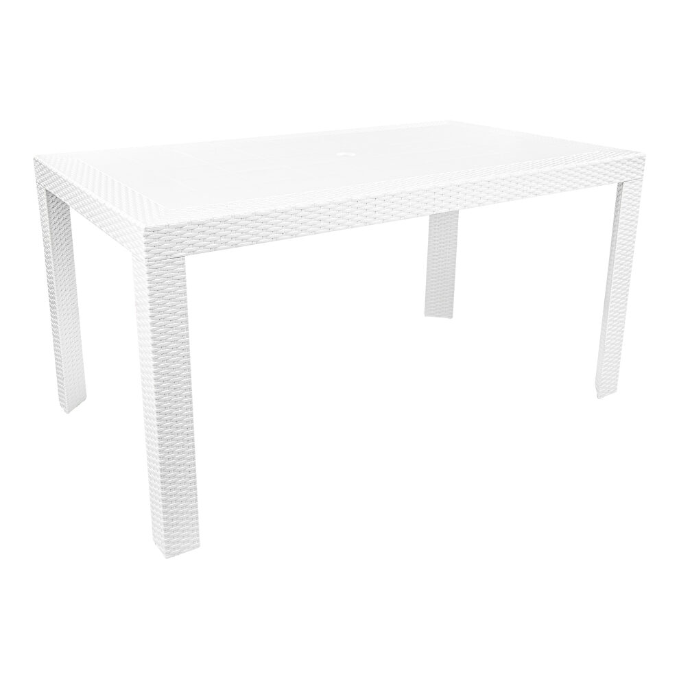 White finish weave design outdoor dining table by Leisure Mod