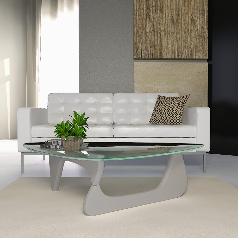 Tempered glass and gray solid European hardwood frame coffee table by Leisure Mod