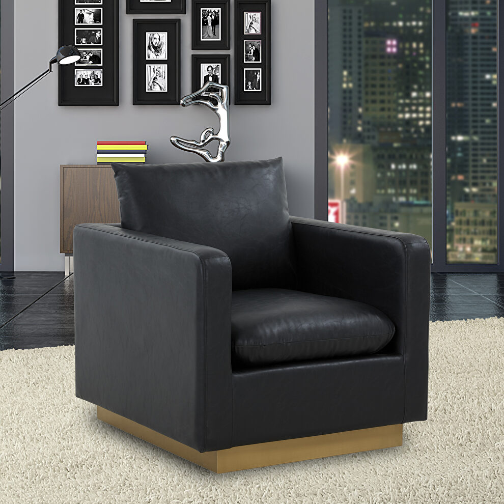 Black leather accent armchair w/ gold frame by Leisure Mod
