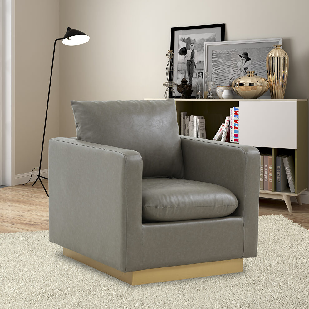 Gray leather accent armchair w/ gold frame by Leisure Mod