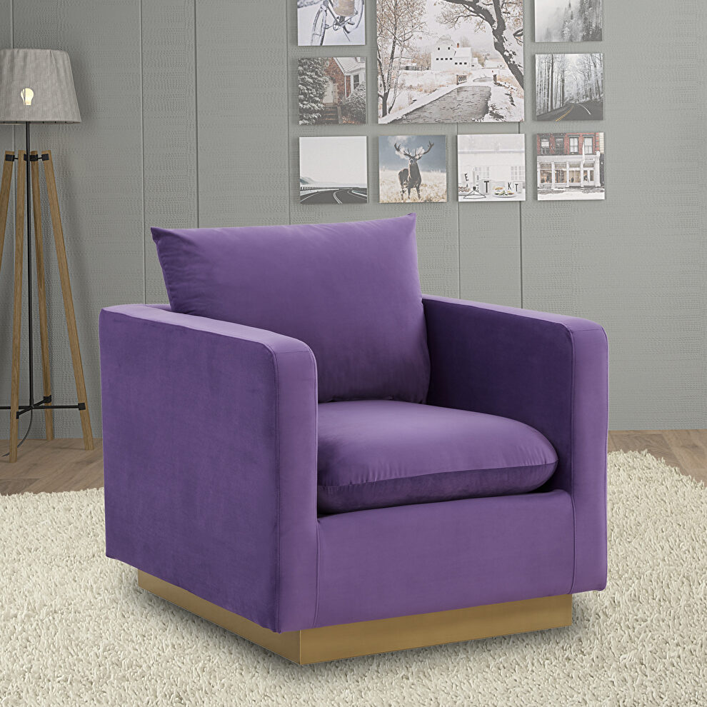 Purple velvet accent armchair w/ gold frame by Leisure Mod