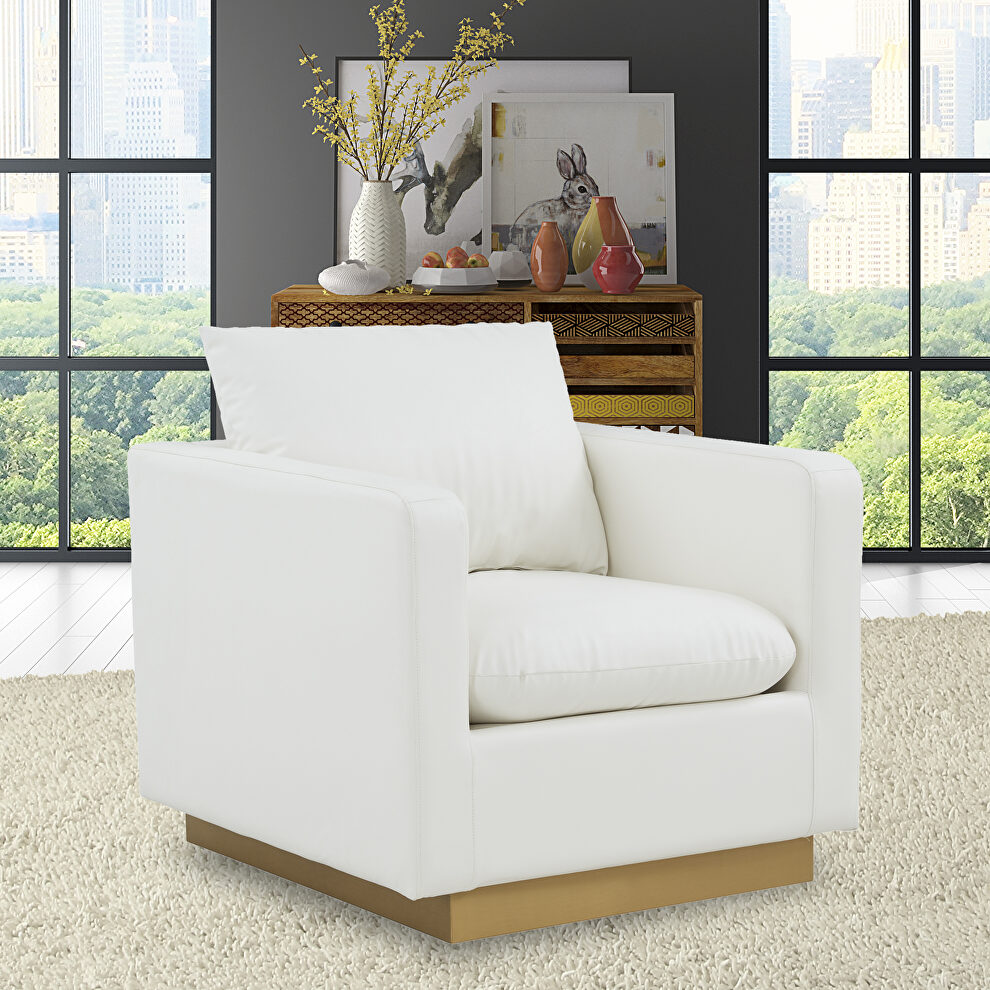 White leather accent armchair w/ gold frame by Leisure Mod