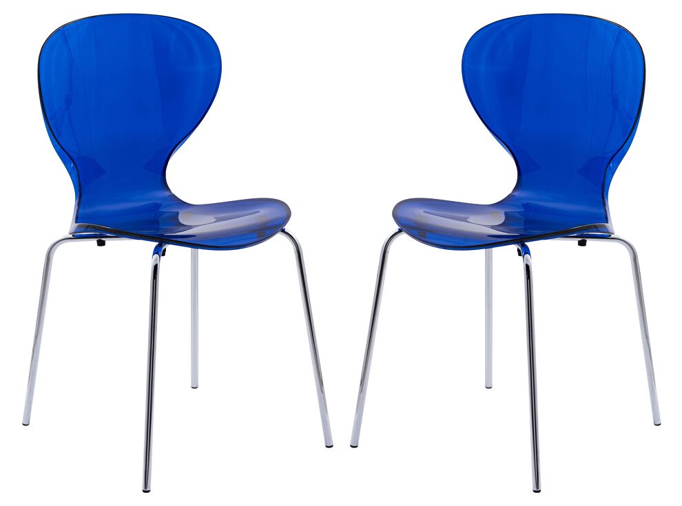 Transparent blue high-quality plastic seat and sturdy chrome base dining chair/ set of 2 by Leisure Mod