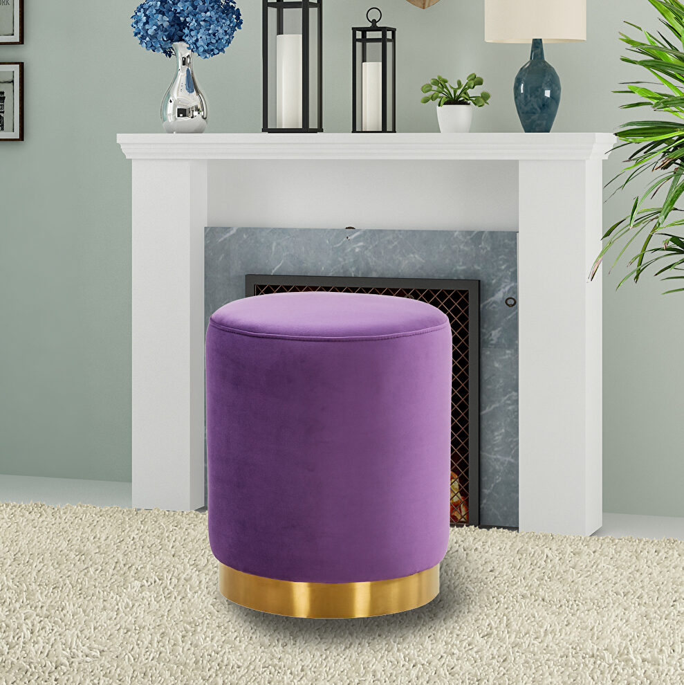 Purple sumptuous velvet upholstery modern round ottoman by Leisure Mod