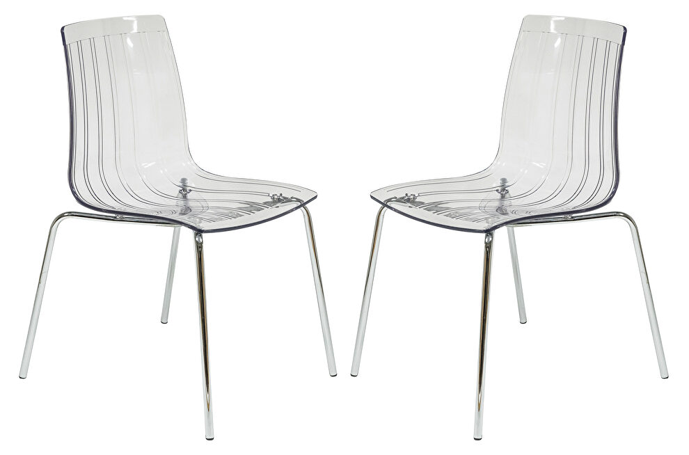 Clear sturdy plastic material and mirror-like legs dining chair/ set of 2 by Leisure Mod