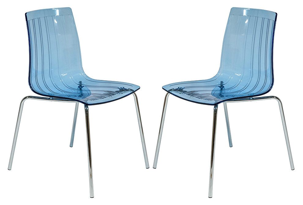 Transparent blue sturdy plastic material and mirror-like legs dining chair/ set of 2 by Leisure Mod