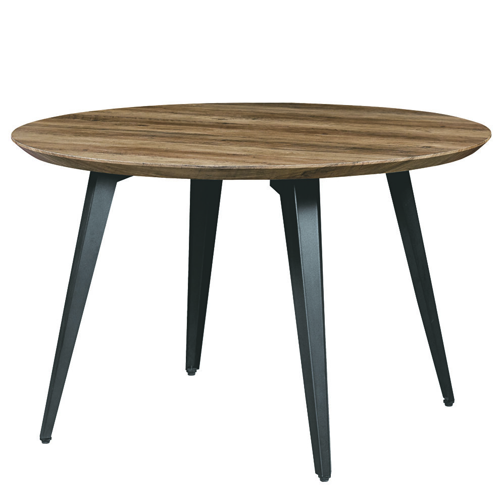 Dark brown round wooden top modern dining table by Leisure Mod