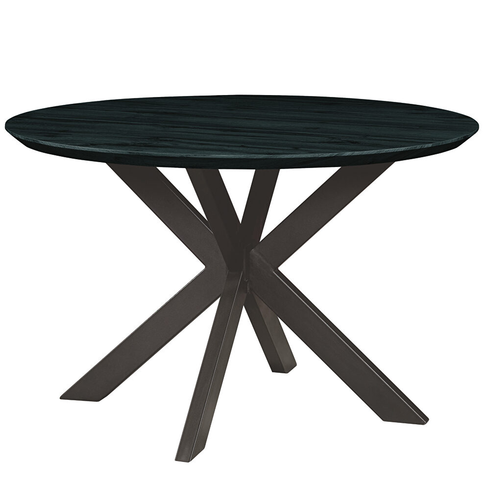 Ebony round wooden top and metal base dining table by Leisure Mod