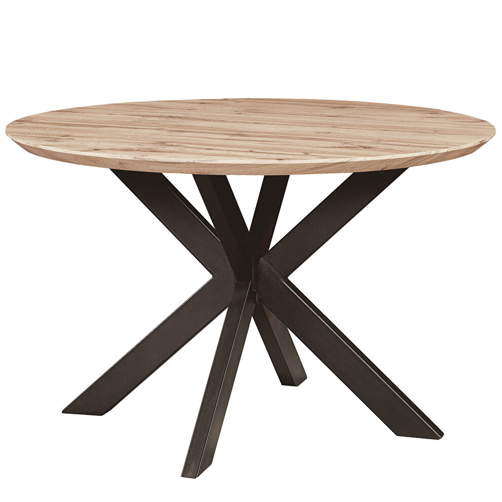 Maple round wooden top and metal base dining table by Leisure Mod