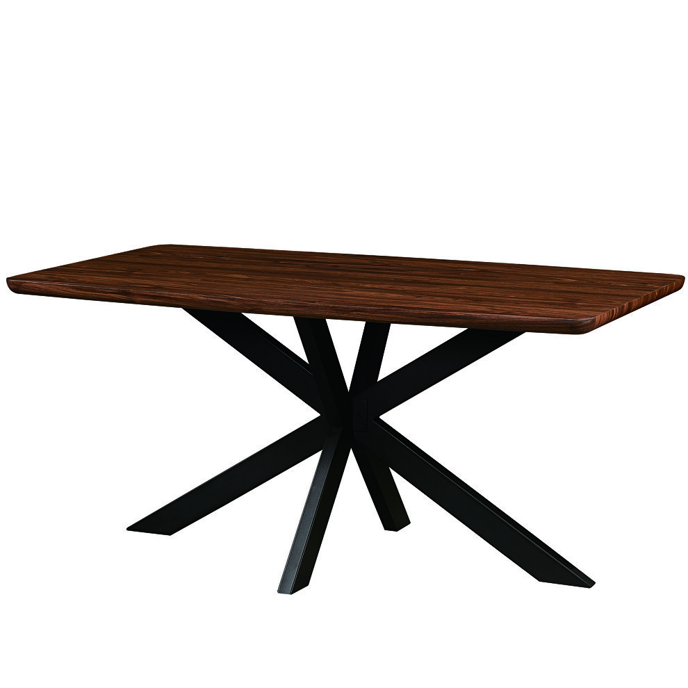 Dark walnut rectangular wooden top and metal base dining table by Leisure Mod