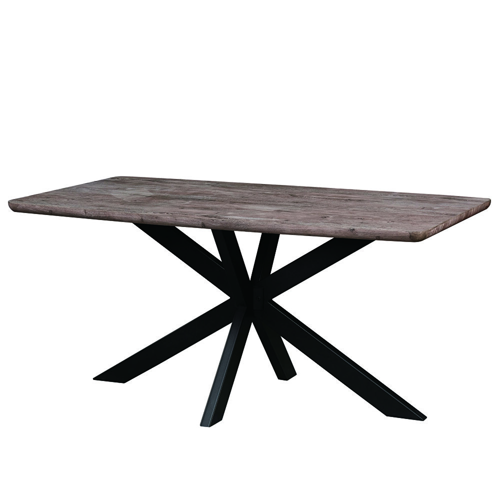 Rustic gray rectangular wooden top and metal base dining table by Leisure Mod