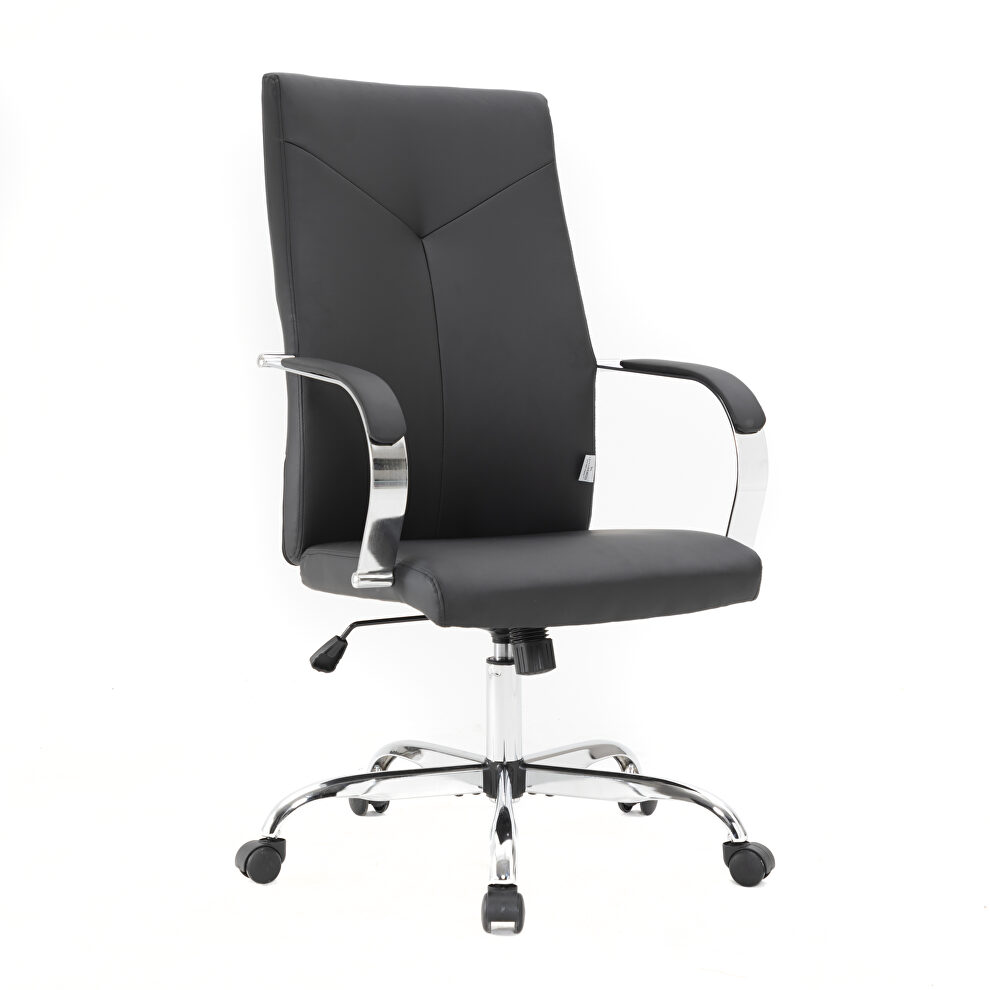 Modern high-back leather office chair in black by Leisure Mod