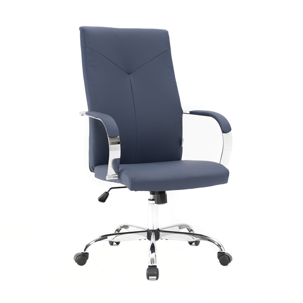 Modern high-back leather office chair in navy blue by Leisure Mod