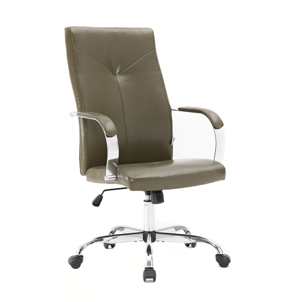 Modern high-back leather office chair in olive green by Leisure Mod