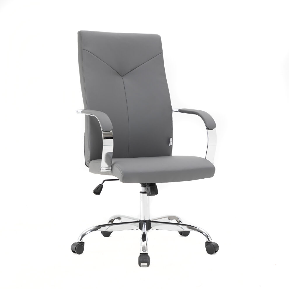 Modern high-back leather office chair in gray by Leisure Mod