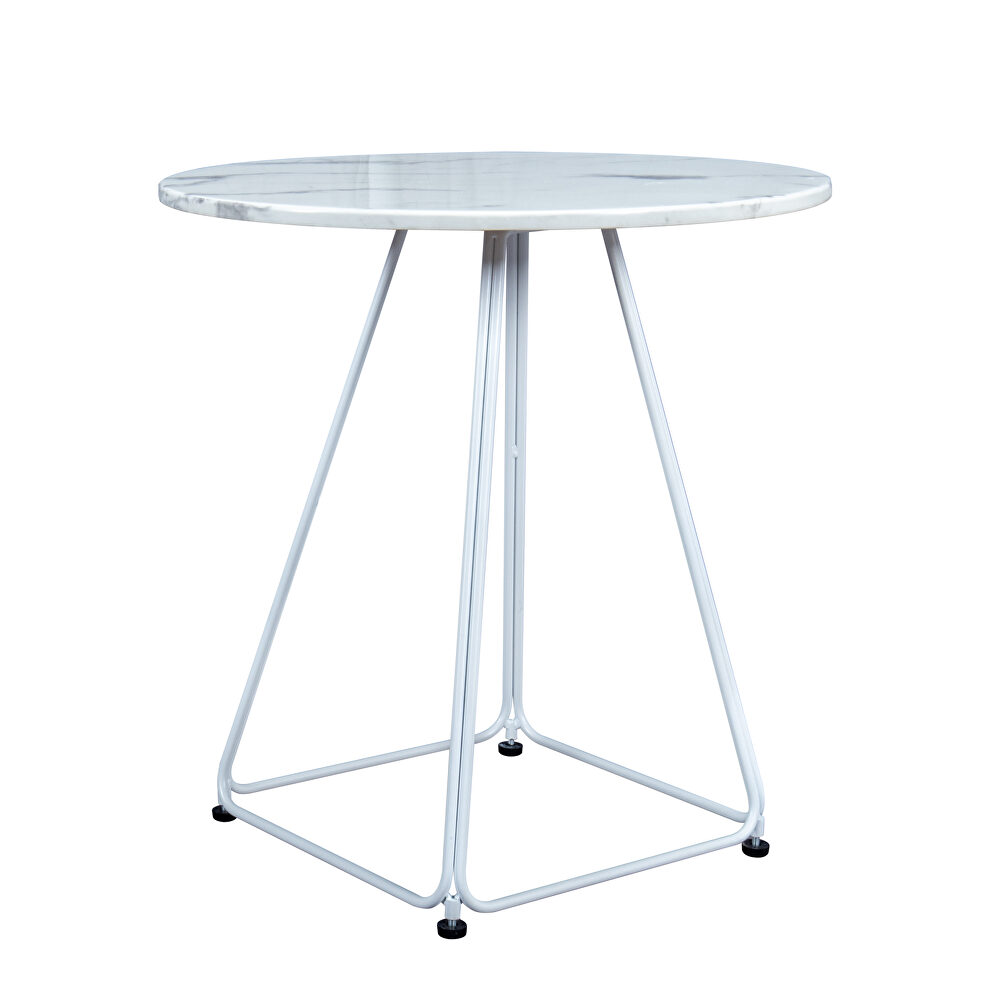 White marble top outdoor patio modern bistro table by Leisure Mod