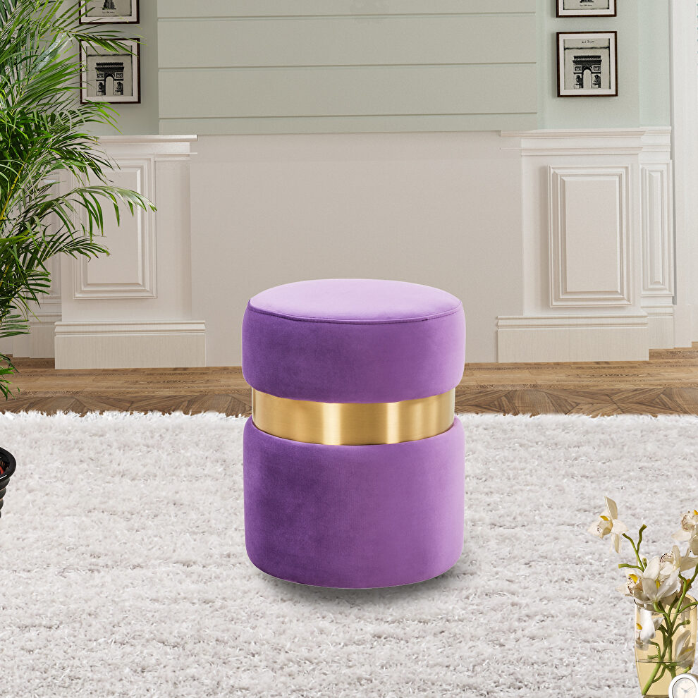 Purple velvet modern round ottoman by Leisure Mod