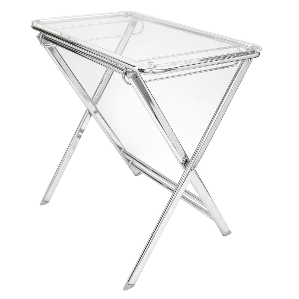 Clear acrylic top and chrome base x/cross legs side table by Leisure Mod