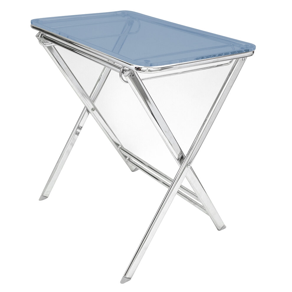 Blue acrylic top and chrome base x/cross legs side table by Leisure Mod