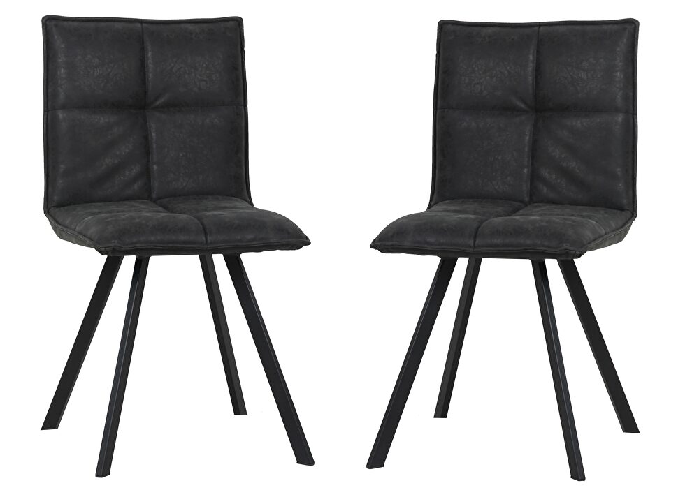 Charcoal leather dining chair with sturdy metal legs/ set of 2 by Leisure Mod