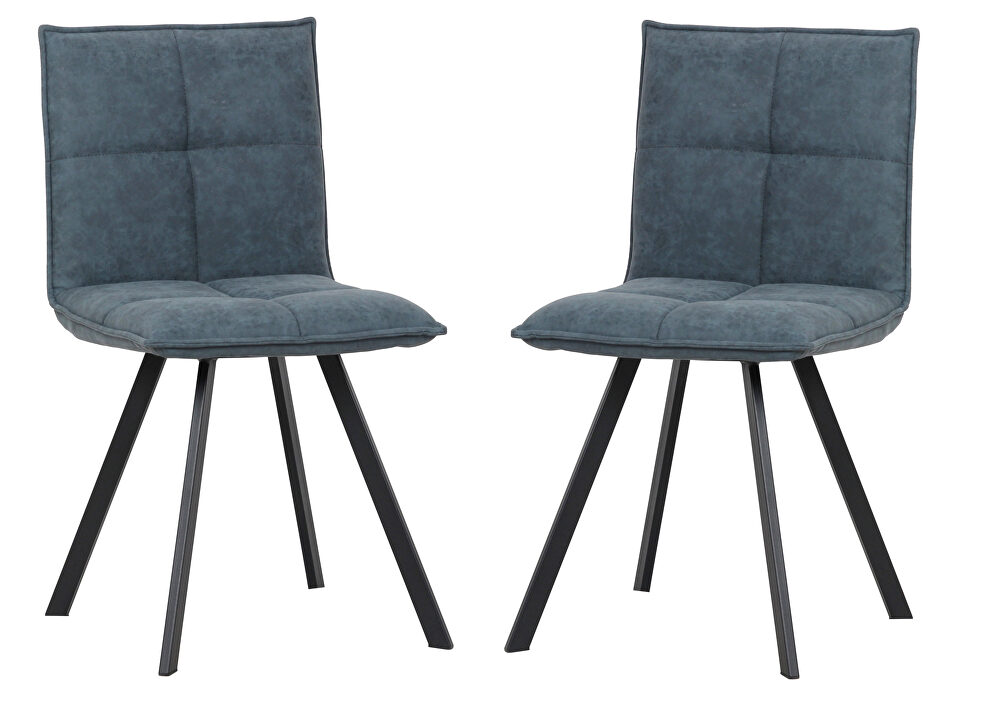 Peacock blue leather dining chair with sturdy metal legs/ set of 2 by Leisure Mod