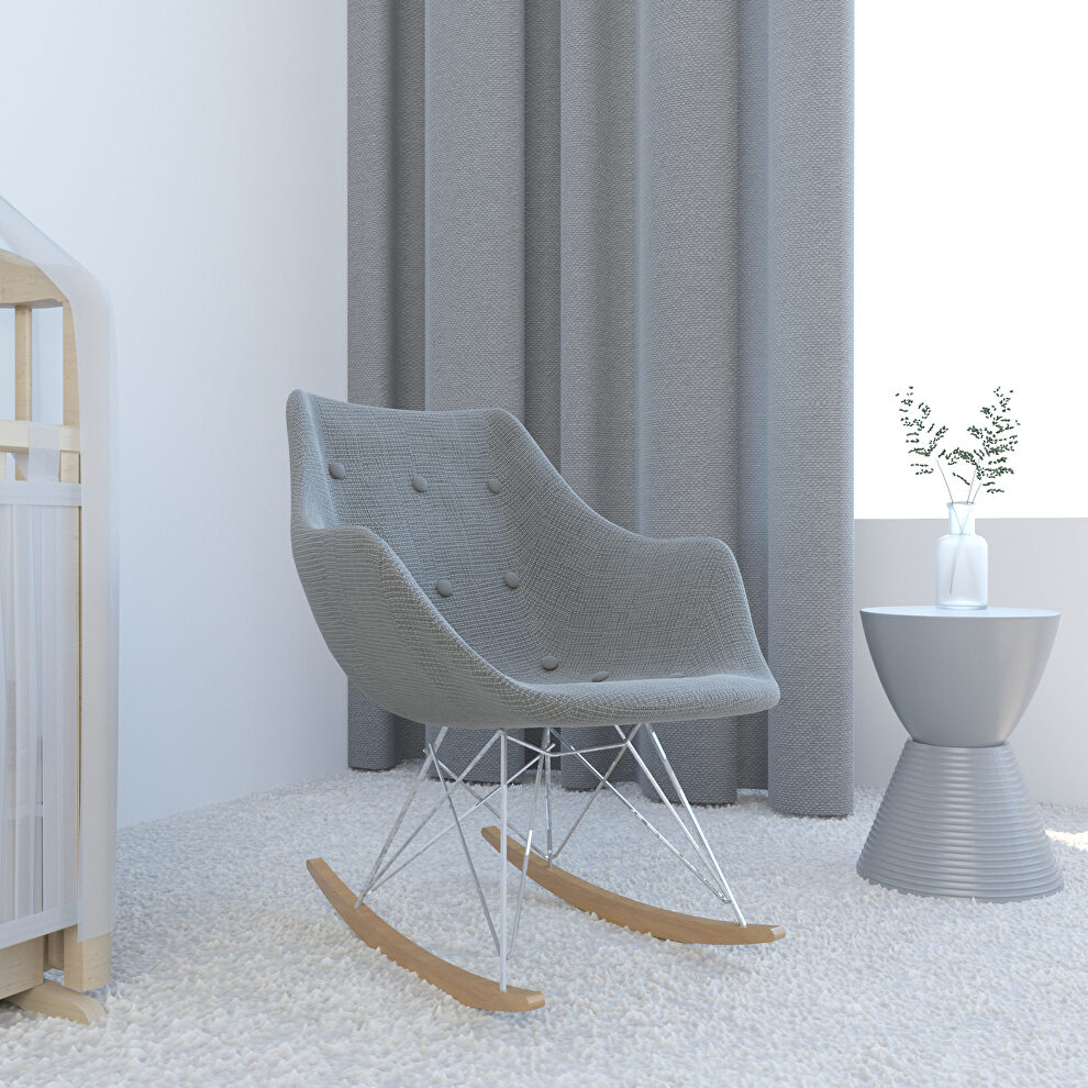 Gray polyester/ ash wood legs rocking chair by Leisure Mod