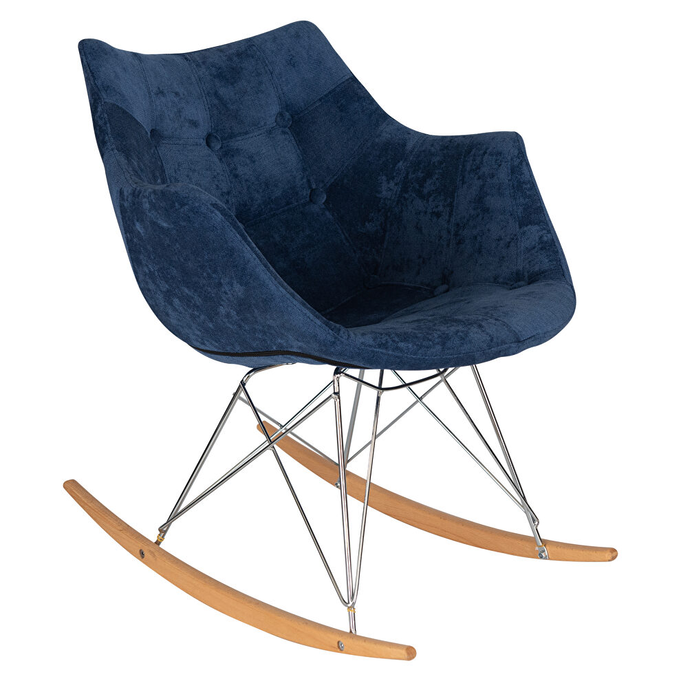 Navy blue velvet / ash wood legs rocking chair by Leisure Mod