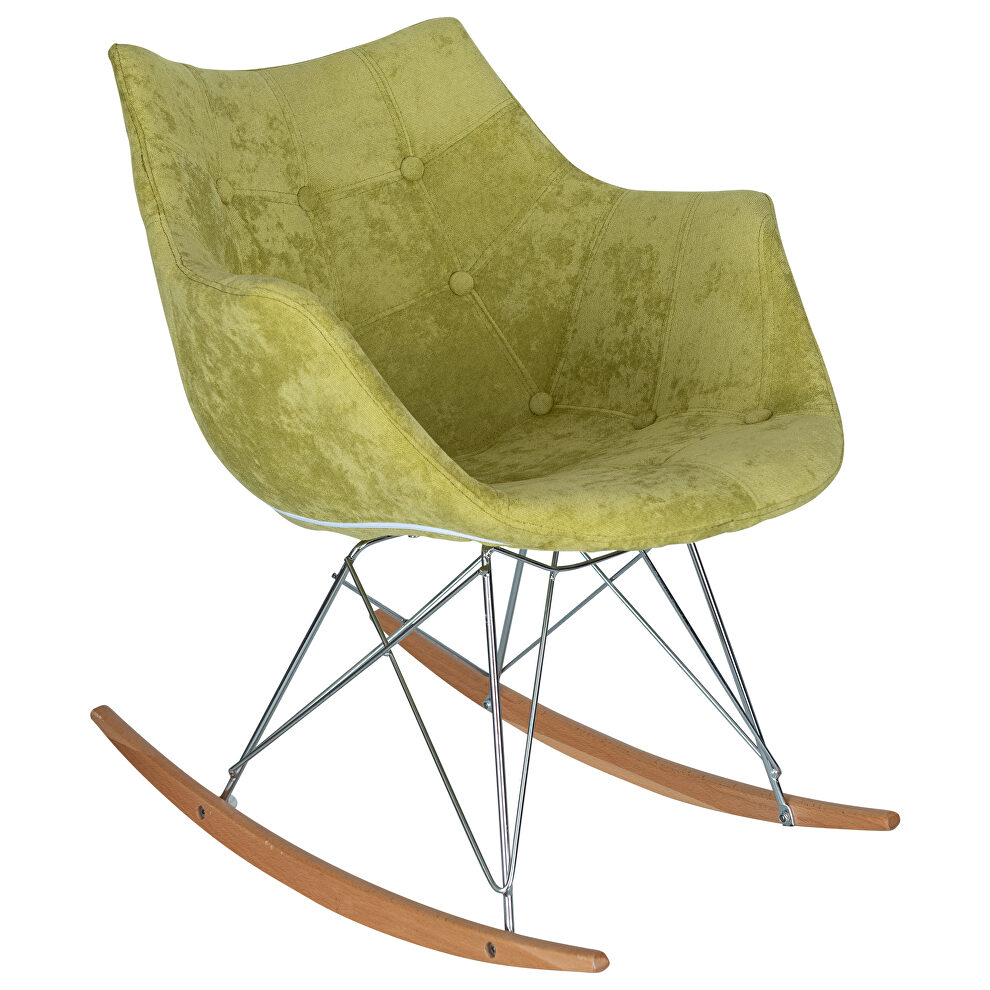 Lemon green velvet / ash wood legs rocking chair by Leisure Mod