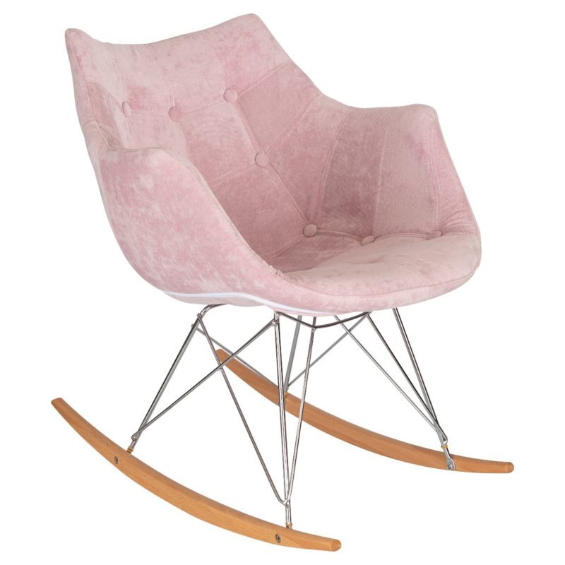 Pink velvet / ash wood legs rocking chair by Leisure Mod